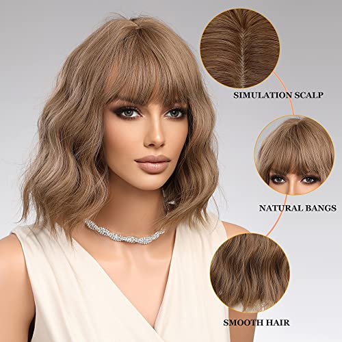 Short Wave Ash Blonde Bob Wigs With bangs - Image 2