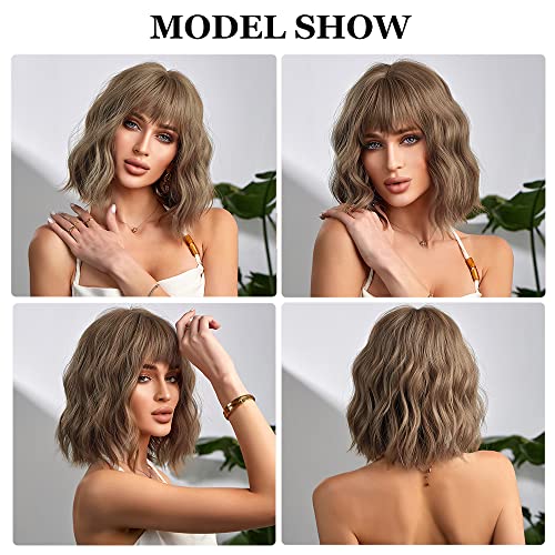 Short Wave Ash Blonde Bob Wigs With bangs - Image 3