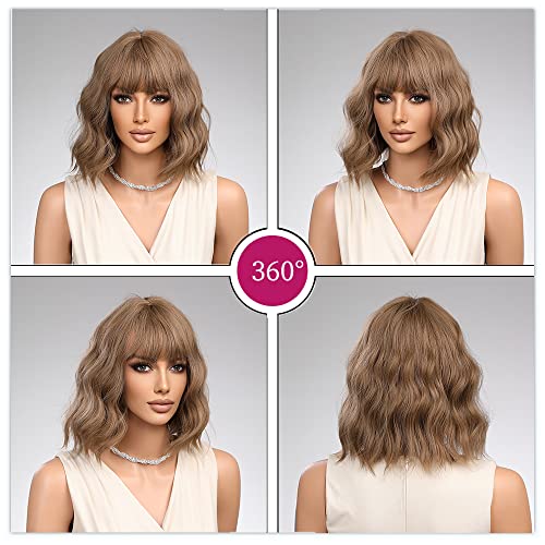 Short Wave Ash Blonde Bob Wigs With bangs - Image 4