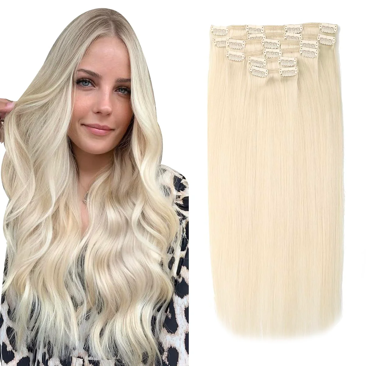 Silky Straight Human Hair Clip in Hair Extensions - Image 13
