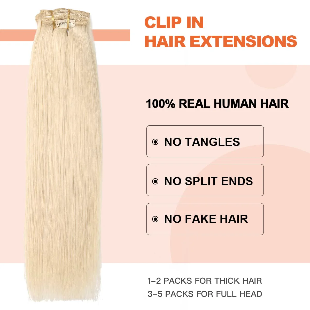 Silky Straight Human Hair Clip in Hair Extensions - Image 15