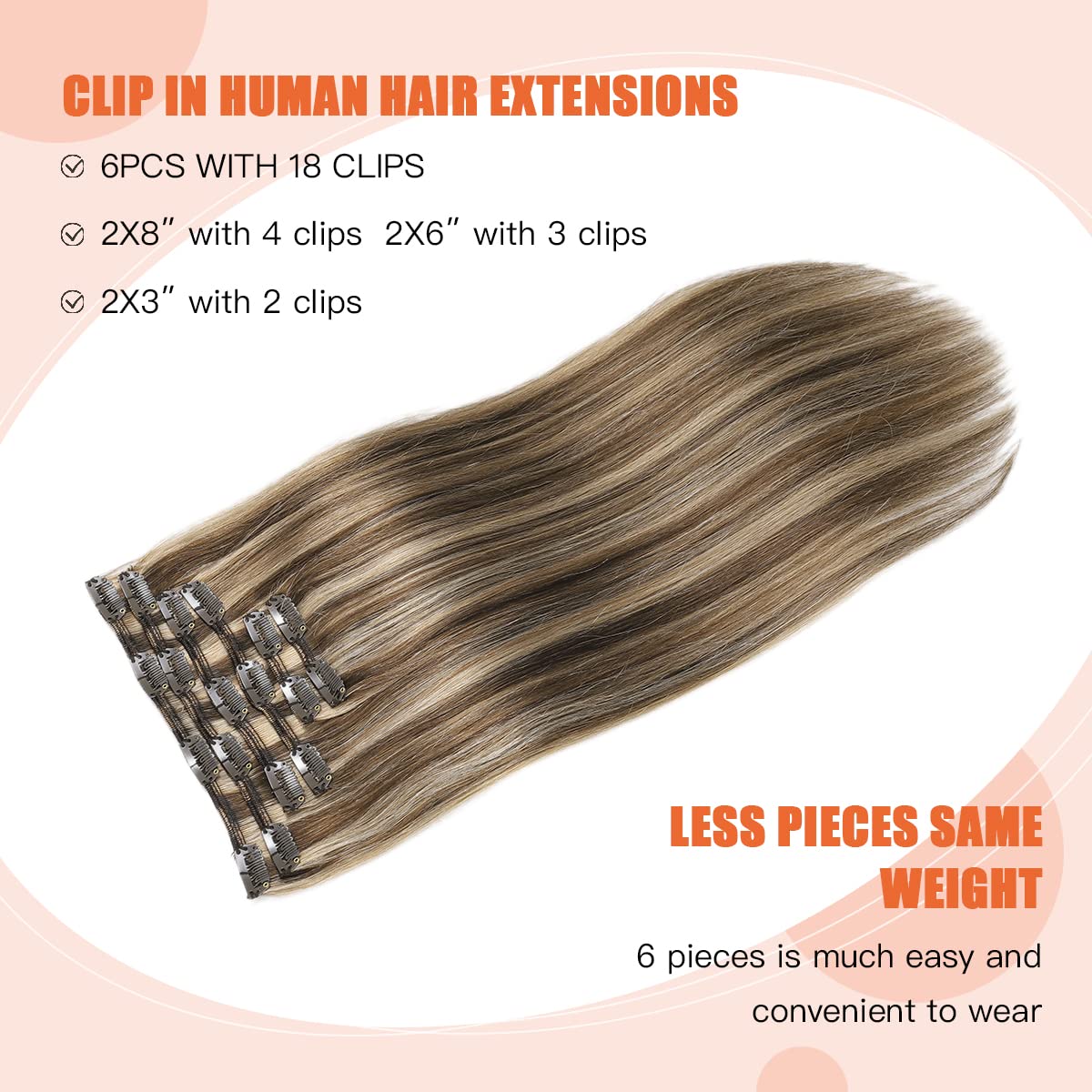 Silky Straight Human Hair Clip in Hair Extensions - Image 2