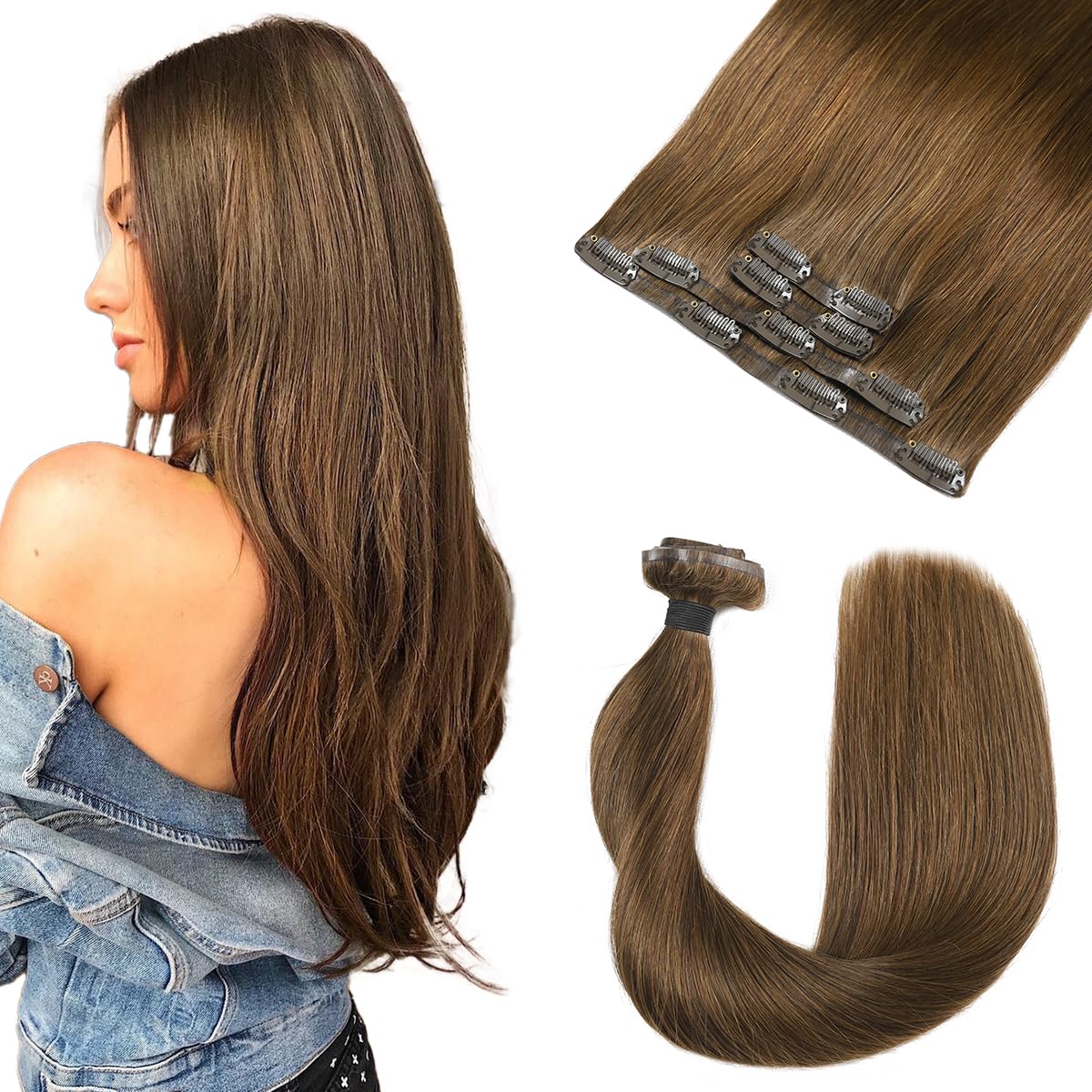 Silky Straight Human Hair Clip in Hair Extensions - Image 20
