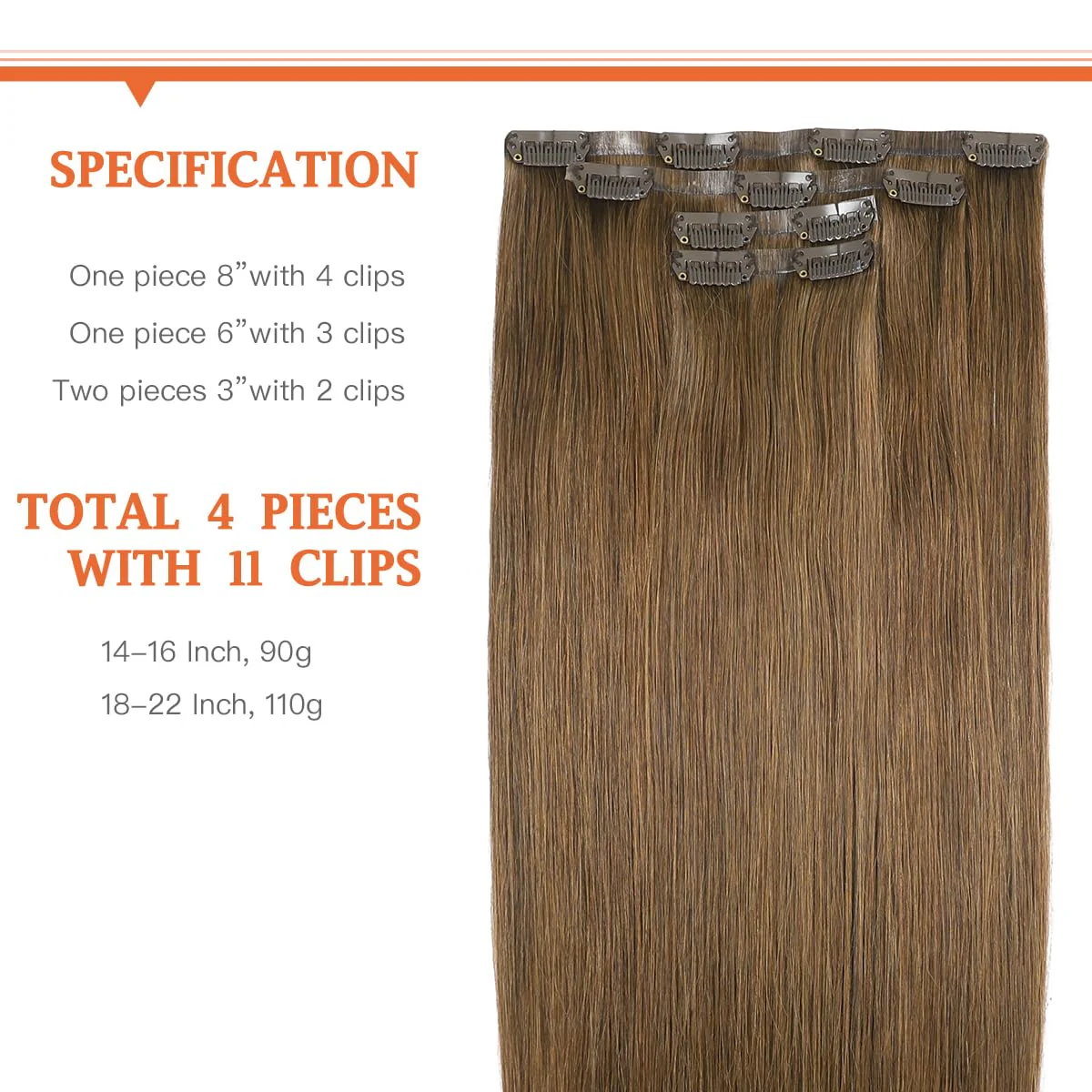 Silky Straight Human Hair Clip in Hair Extensions - Image 22