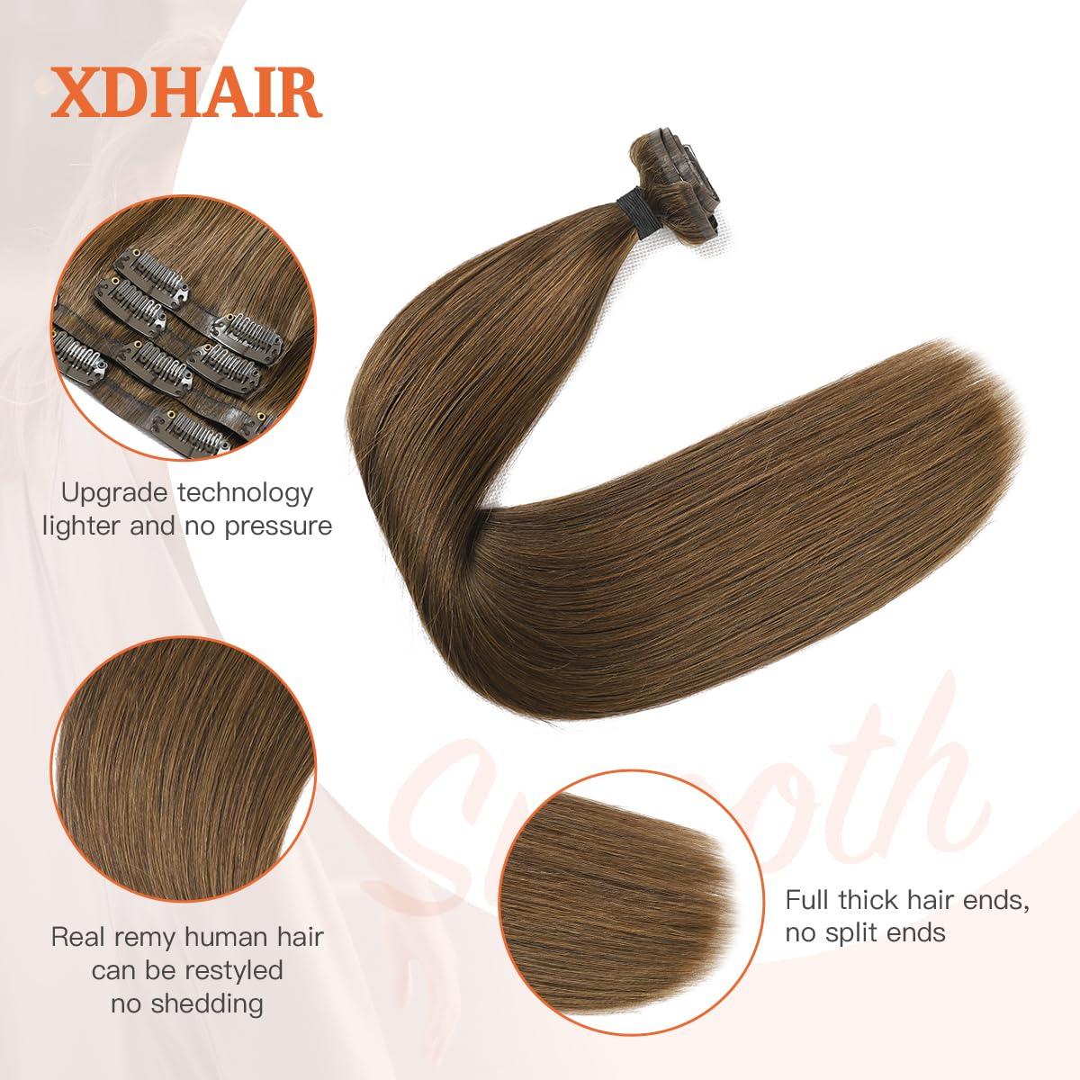 Silky Straight Human Hair Clip in Hair Extensions - Image 23