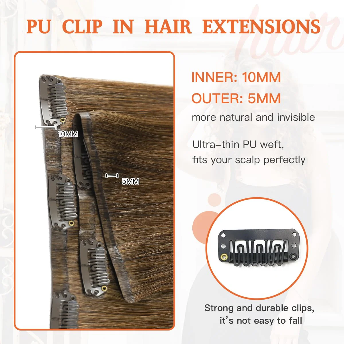 Silky Straight Human Hair Clip in Hair Extensions - Image 24