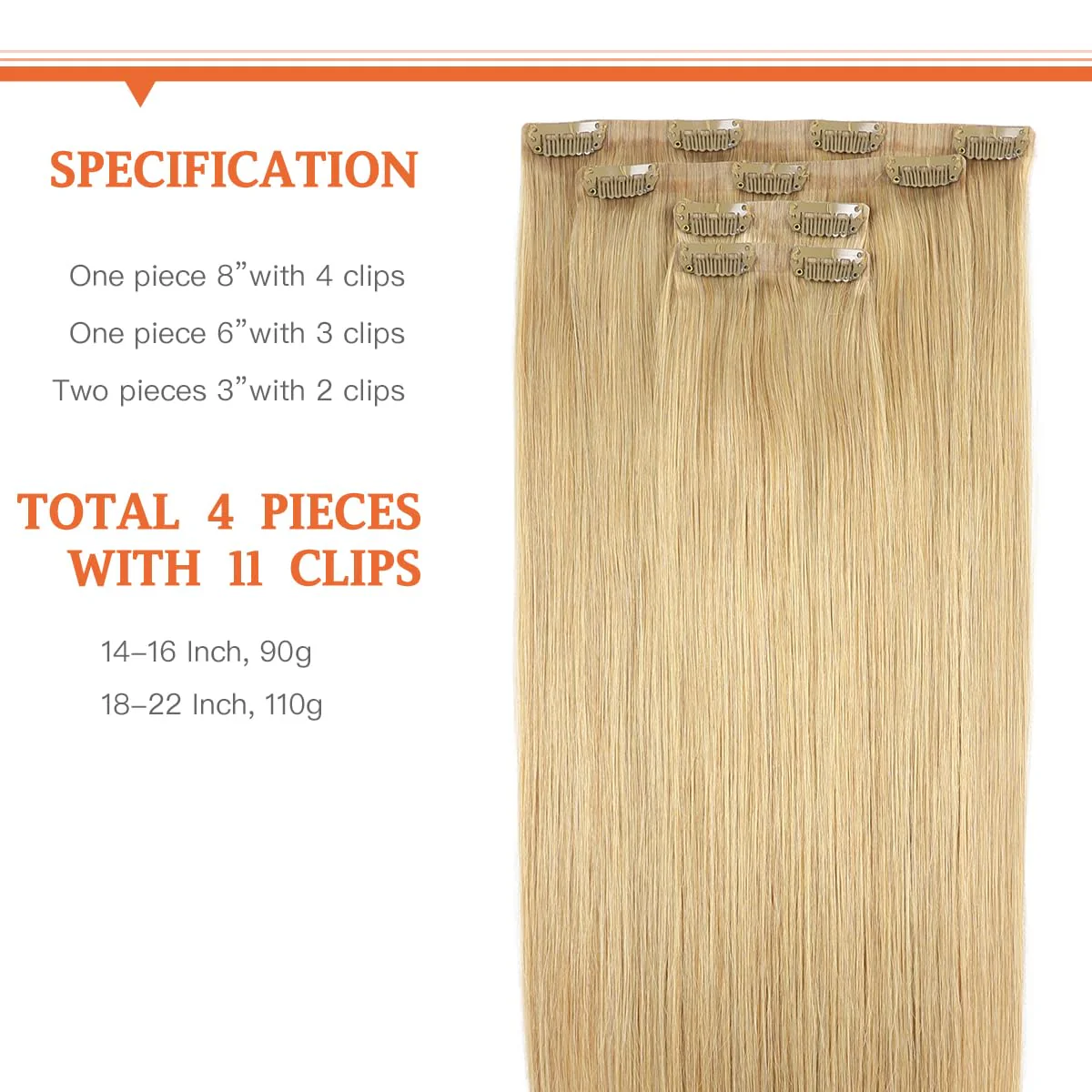 Silky Straight Human Hair Clip in Hair Extensions - Image 28