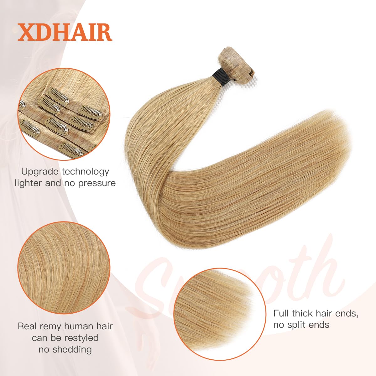 Silky Straight Human Hair Clip in Hair Extensions - Image 29