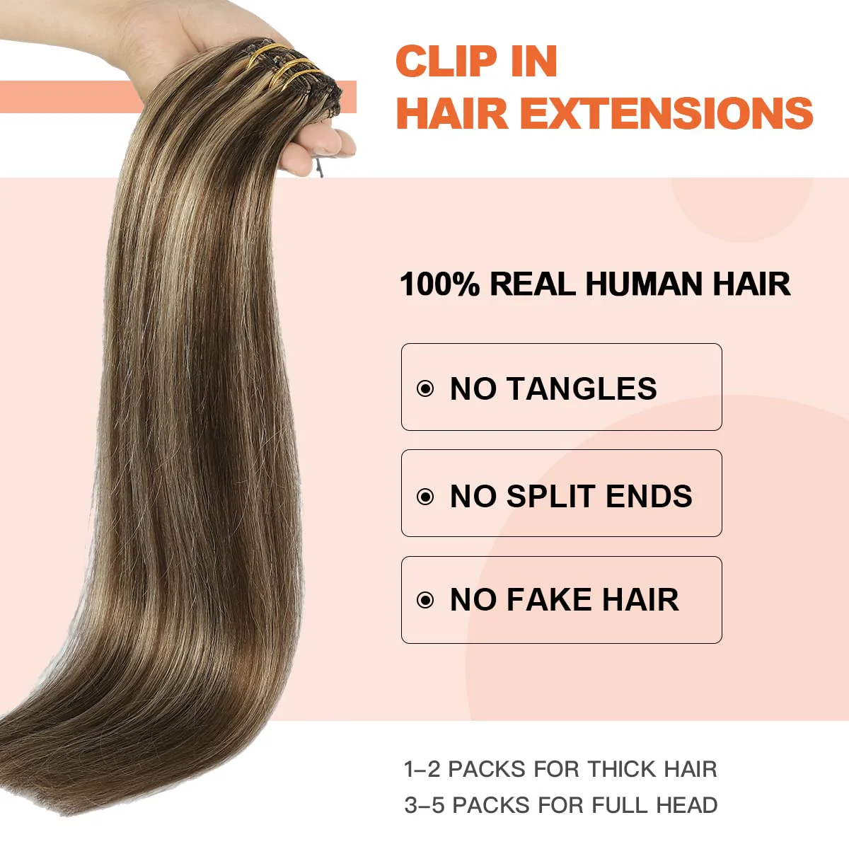 Silky Straight Human Hair Clip in Hair Extensions - Image 3