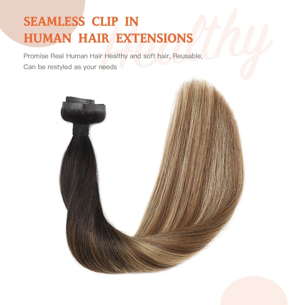 Silky Straight Human Hair Clip in Hair Extensions - Image 33