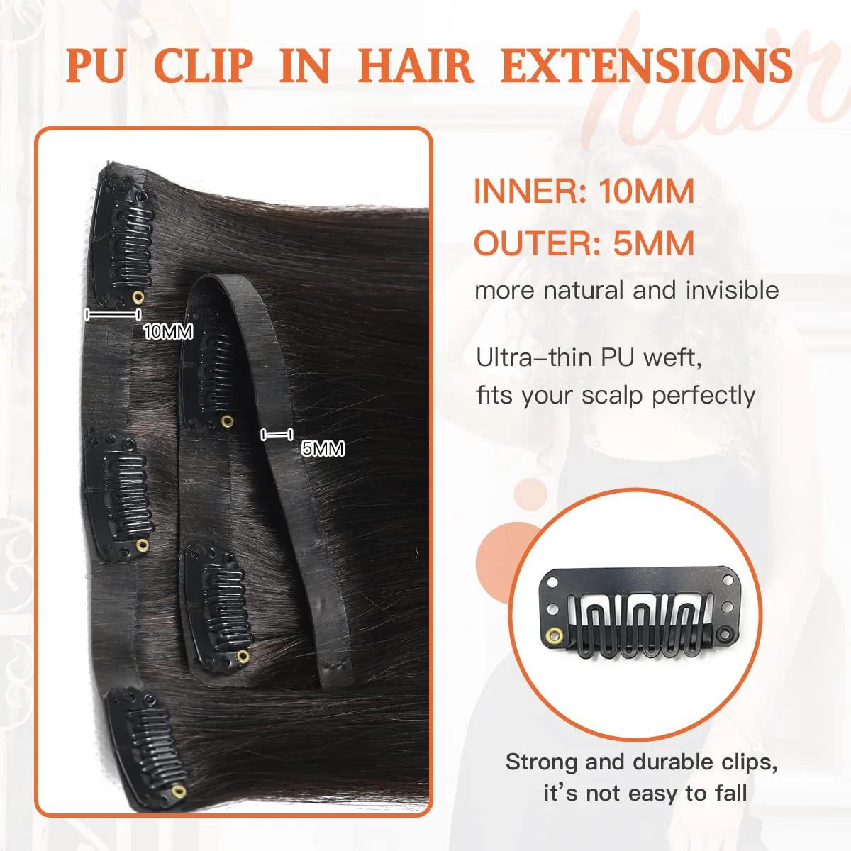 Silky Straight Human Hair Clip in Hair Extensions - Image 35