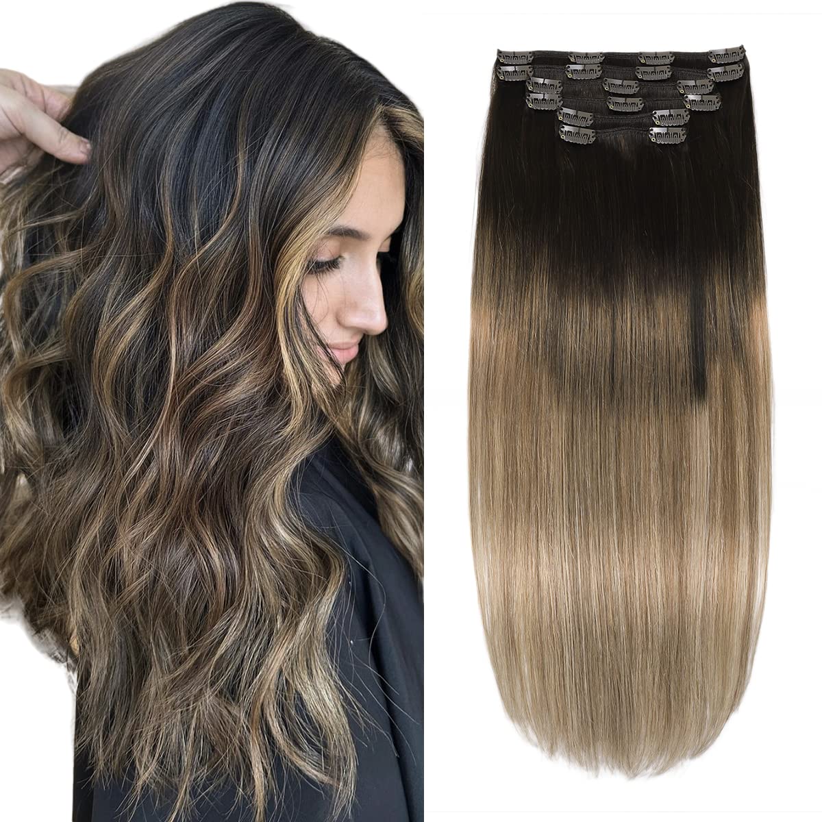 Silky Straight Human Hair Clip in Hair Extensions - Image 50