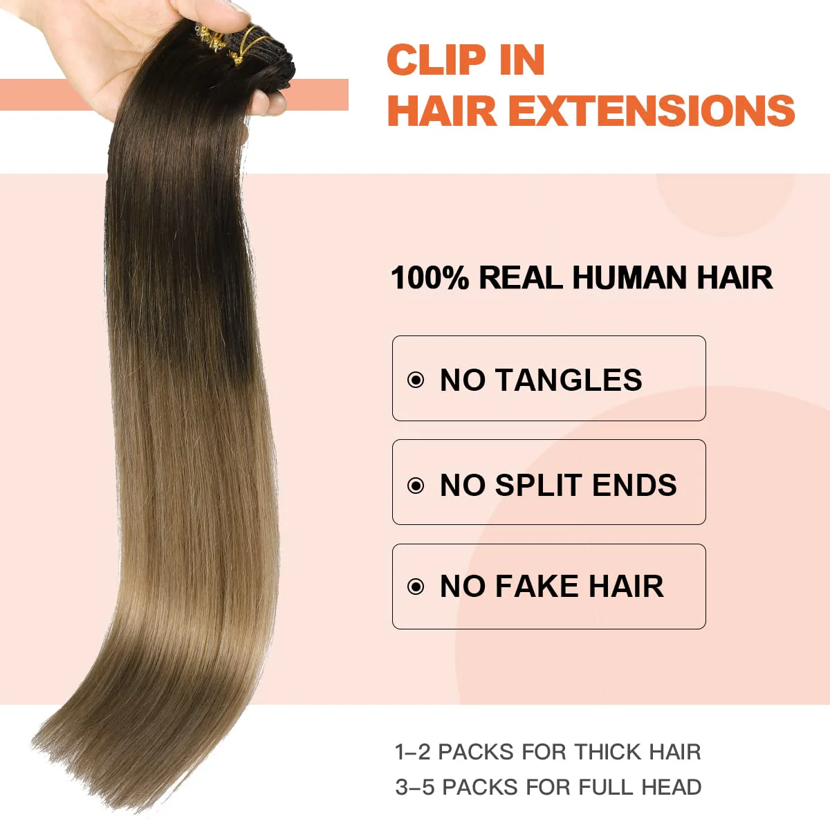 Silky Straight Human Hair Clip in Hair Extensions - Image 52
