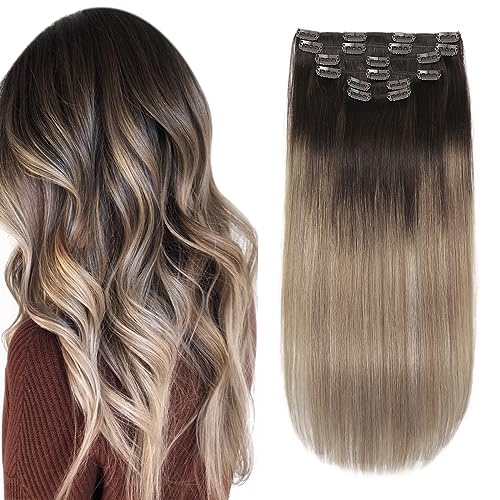 Silky Straight Human Hair Clip in Hair Extensions - Image 55