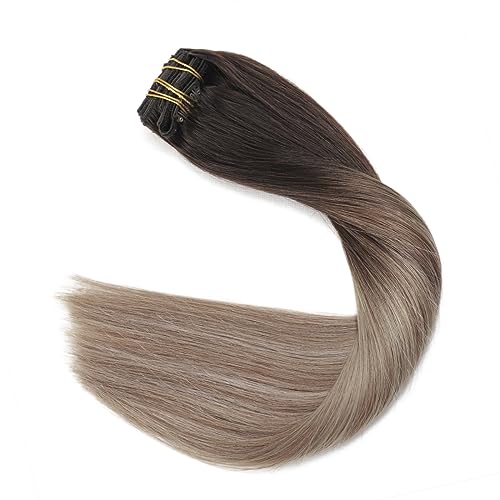 Silky Straight Human Hair Clip in Hair Extensions - Image 60
