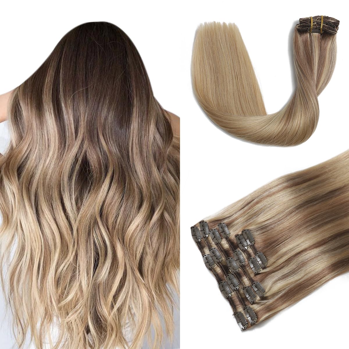 Silky Straight Human Hair Clip in Hair Extensions - Image 7
