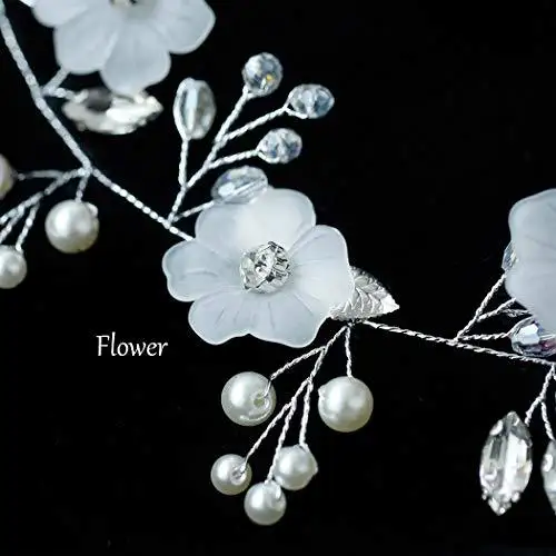Silver Crystal and Faux Pearl Flower Bride Wedding Headband - Image 2