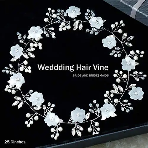 Silver Crystal and Faux Pearl Flower Bride Wedding Headband - Image 3