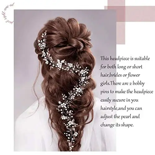 Silver Crystal and Faux Pearl Flower Bride Wedding Headband - Image 4