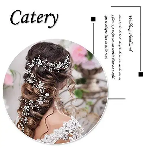 Silver Crystal and Faux Pearl Flower Bride Wedding Headband - Image 5