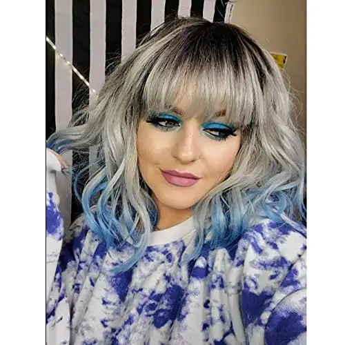 Silver with Blue Tips Heat Friendly Wig - Image 2