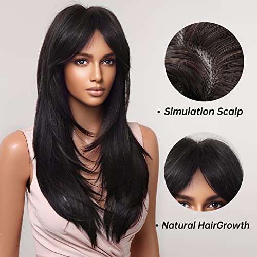 Straight Long Black Layered Wig - Image 2
