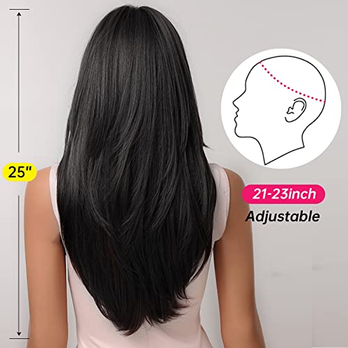 Straight Long Black Layered Wig - Image 3