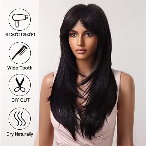 Straight Long Black Layered Wig - Image 4