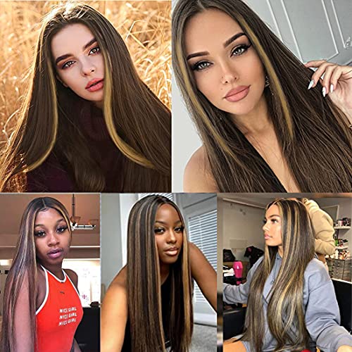 Straight Long Ombre Brown wig with middle part - Image 14