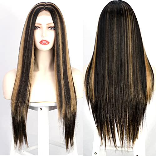 Straight Long Ombre Brown wig with middle part - Image 16