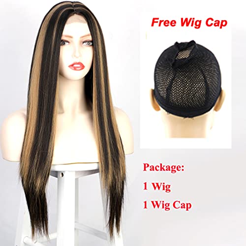 Straight Long Ombre Brown wig with middle part - Image 17