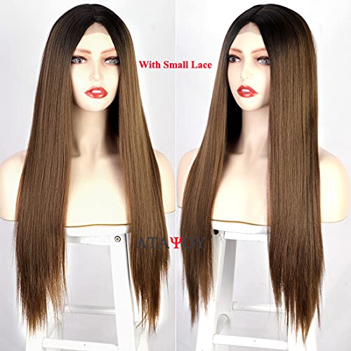 Straight Long Ombre Brown wig with middle part - Image 3