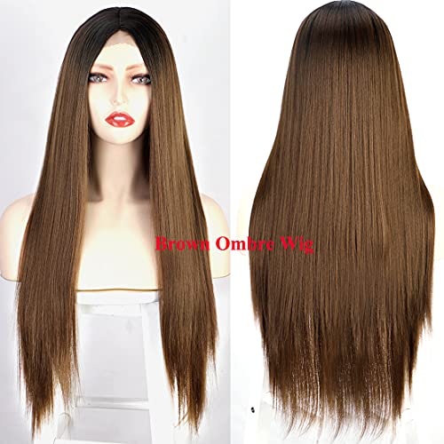 Straight Long Ombre Brown wig with middle part - Image 4