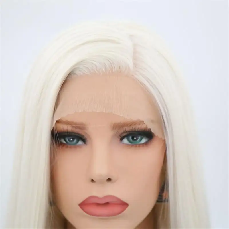 Summer Long Silky Straight White Blonde Synthetic Lace Front Wig - Image 4