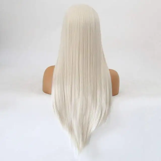 Summer Long Silky Straight White Blonde Synthetic Lace Front Wig - Image 7