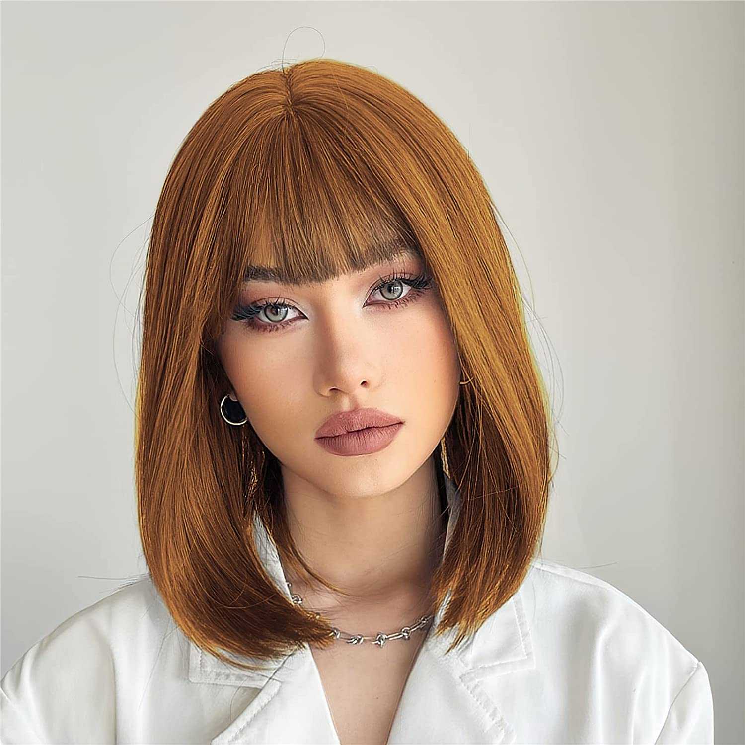 Synthetic Bob Wig with Blunt Bangs - Image 23