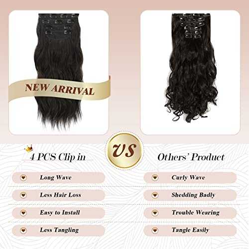 Synthetic Clip in Hair Extensions 4PCS Long Wavy 20 inches - Image 55