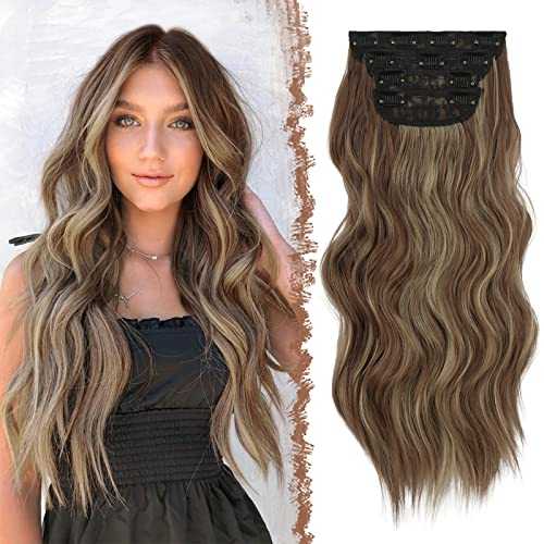 Synthetic Clip in Hair Extensions 4PCS Long Wavy 20 inches - Image 56