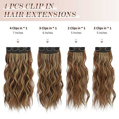 Synthetic Clip in Hair Extensions 4PCS Long Wavy 20 inches - Image 57