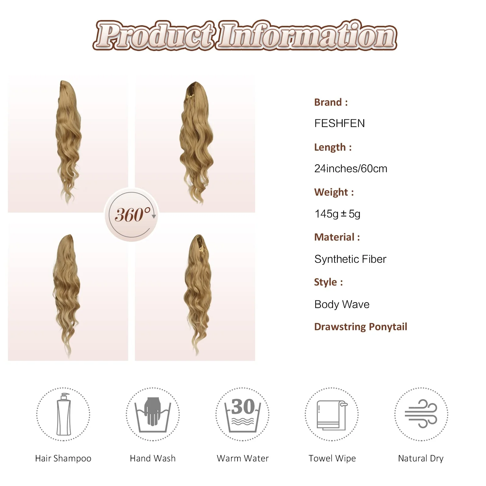 Synthetic Drawstring Ponytail - 24 inch - Image 34