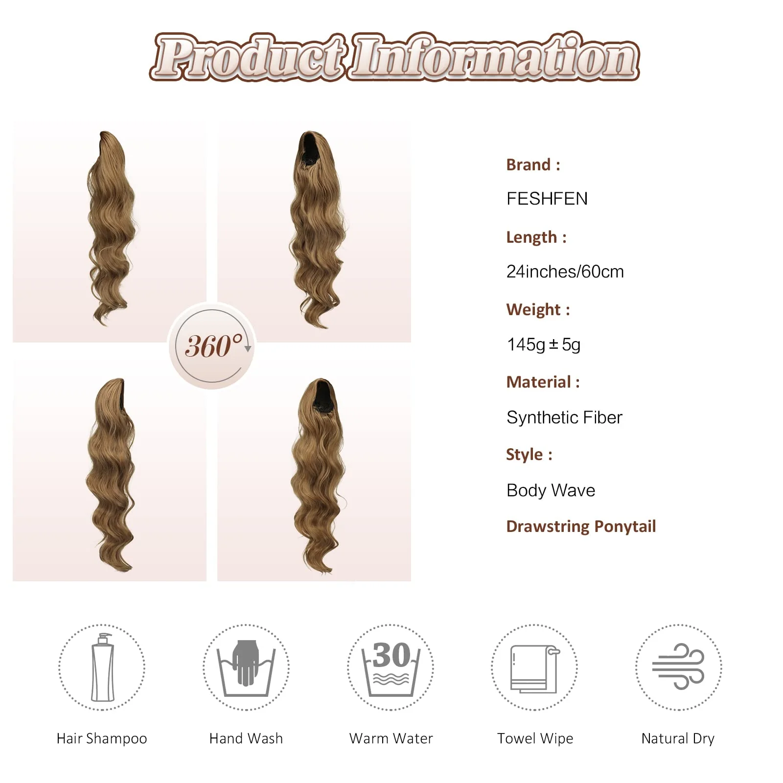 Synthetic Drawstring Ponytail - 24 inch - Image 37