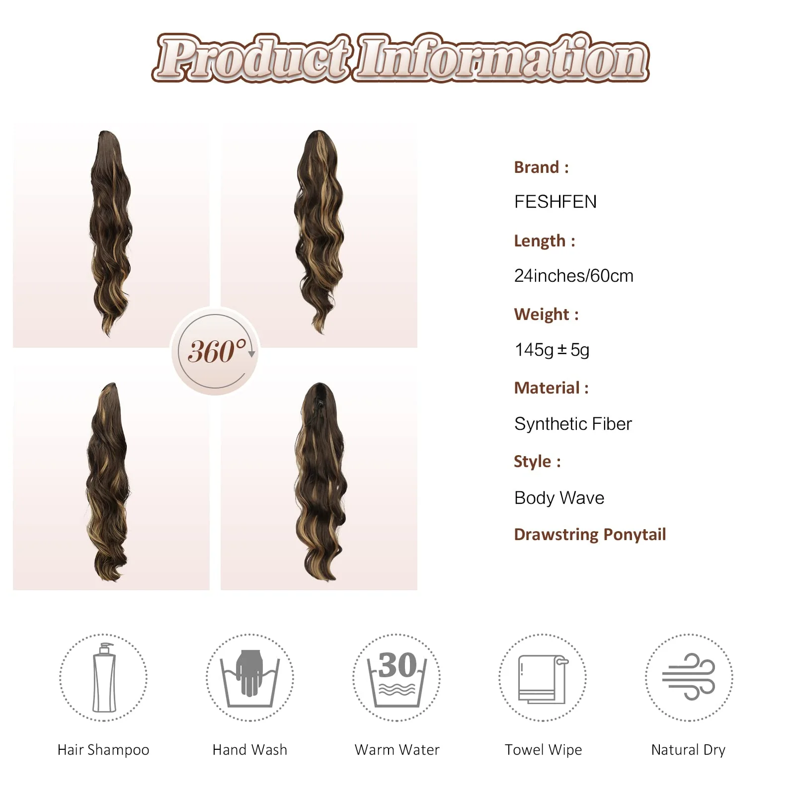 Synthetic Drawstring Ponytail - 24 inch - Image 46