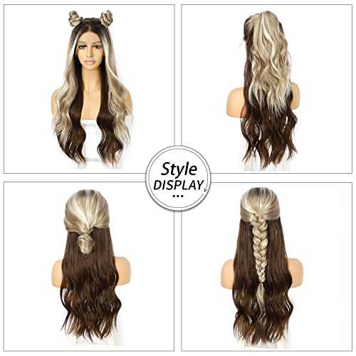 Synthetic Lace Front Wig Body Wavy Chunky Highlights - Image 4