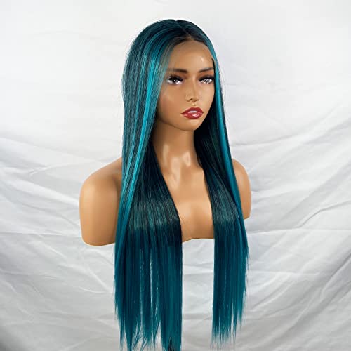 Synthetic Lace Front Wig with Blonde Highlights - Image 114
