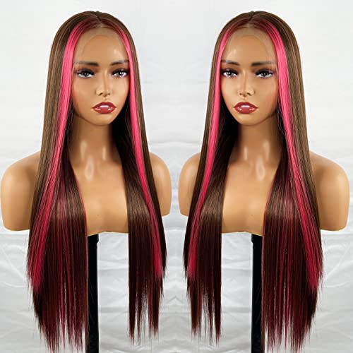 Synthetic Lace Front Wig with Blonde Highlights - Image 17