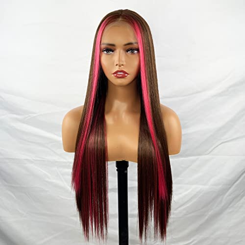 Synthetic Lace Front Wig with Blonde Highlights - Image 19