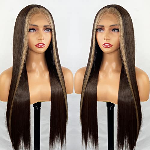 Synthetic Lace Front Wig with Blonde Highlights - Image 2