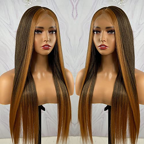 Synthetic Lace Front Wig with Blonde Highlights - Image 21