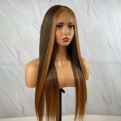 Synthetic Lace Front Wig with Blonde Highlights - Image 24