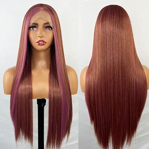 Synthetic Lace Front Wig with Blonde Highlights - Image 28